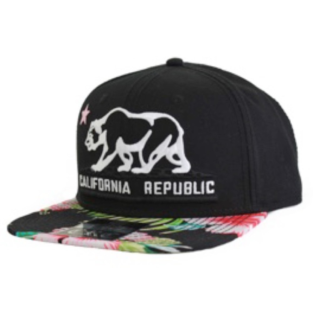 California Republic | Bear Flag Black and Tropical Print Snapback Hat